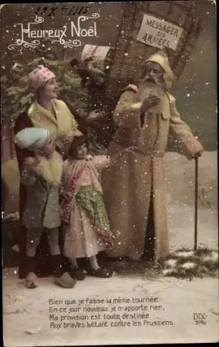 Ak Frohe Weihnachten, Joyeux Noel, Weihnachtsmann, Messager des Armees, Liebesgaben, I. WK