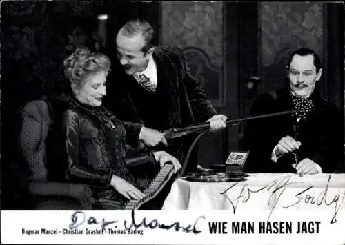 Ak Schauspieler D. Manzel, C. Grashof, T. Bading, Szene Wie man Hasen jagt, Autogramme