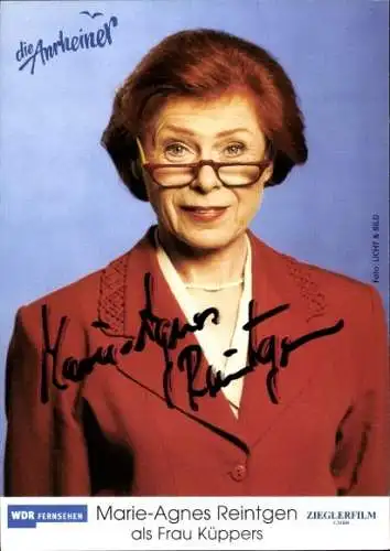 Ak Schauspielerin Marie-Agnes Reintgen, Portrait, Serie die Anrheiner, Rolle Frau Küppers, Autogramm