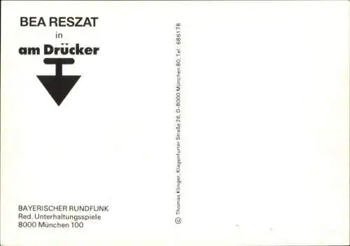 Ak Moderatorin Bea Reszat, Portrait, Sendung Am Drücker, Autogramm