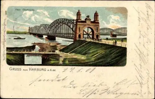 Litho Hamburg Harburg, Neue Elbbrücke