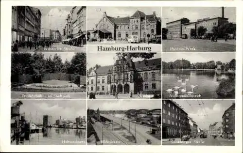 Ak Hamburg Harburg, Freilichtbühne im Stadtpark, Phoenix Werk, Rathaus, Elbbrücken, Hafen, Bahnhof