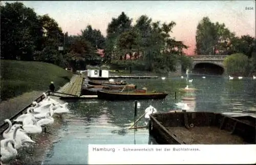 Ak Hamburg Nord Hohenfelde, Schwanenteich bei der Buchtstraße, Boote