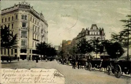 Ak Hamburg Mitte St. Georg, Steintor, Pferdekutschen, Hotel Graf Moltke