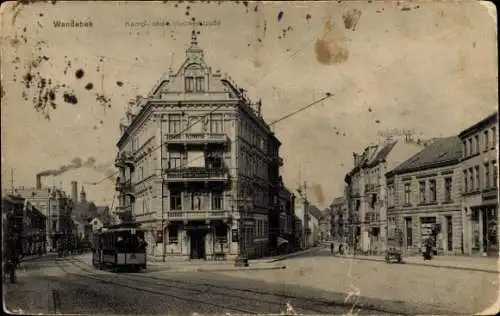 Ak Hamburg Wandsbek, Kampstraße und Lübeckerstraße, Straßenbahn Nr. 296