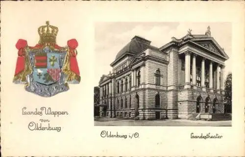 Präge Wappen Ak Oldenburg im Großherzogtum Oldenburg, Landestheater