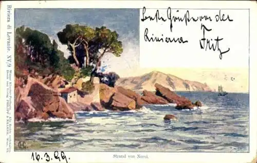 Künstler Ak Hlavacek, A., Nervi Genova Genua Liguria, Riviera di Levante, Küste