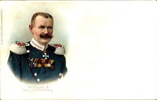 Litho Wilhelm II., König von Württemberg, Portrait in Uniform