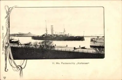 Passepartout Ak Niederländisches Kriegsschiff, Hr.Ms. Kortenaer, Panzerschiff