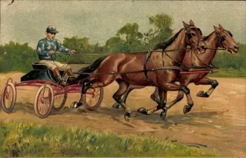 Präge Litho Trabrennen, Pferderennsport, Pferde