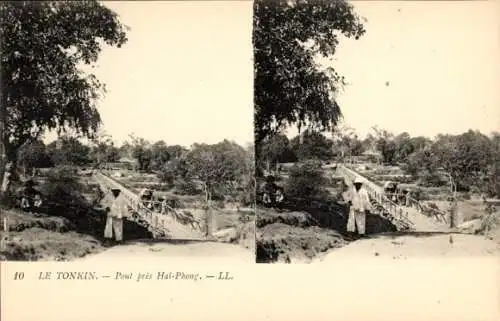 Stereo Ak Tonkin Vietnam, Brücke in der Nähe von Hai-Phong