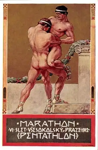 Künstler Ak Praha Prag, Marathon, VI. Slet Vzesokolsky 1912, Pentathlon, Ringer