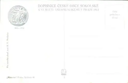 Künstler Ak Praha Prag, Slet Vsesokolski 1912, Pentathlon, Speerwerfer