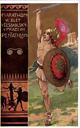 Künstler Ak Praha Prag, Slet Vsesokolski 1912, Marathon, Pentathlon