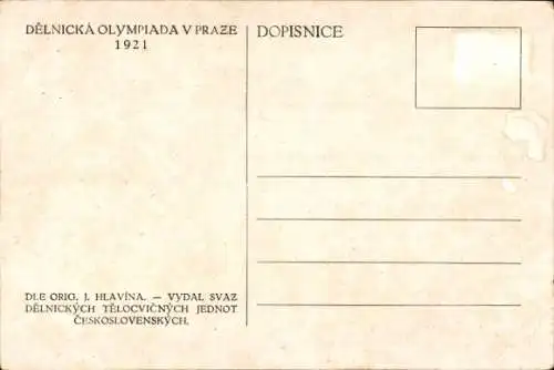 Künstler Ak Hlavina, J., Delnicka Olympiada, Arbeiterolympiade Prag 1921