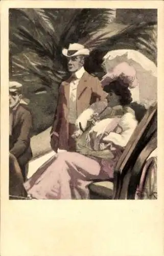 Jugendstil Künstler Ak Reznicek, Ferdinand von, Frau mit Schirm, Simplicissimus XII 4