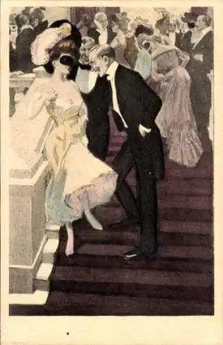 Jugendstil Künstler Ak Reznicek, Ferdinand von, Maskenball, Simplicissimus XIV 1