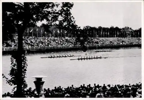 Sammelbild Olympia 1936, Ruderwettkampf Achter, Regattabahn Grünau