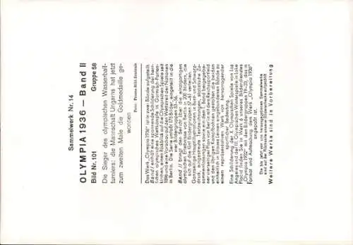 Sammelbild Olympia 1936, Ungarische Wasserballmannschaft