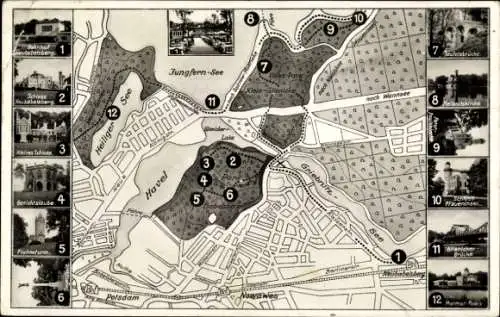 Stadtplan Ak Neu Babelsberg Neubabelsberg Potsdam, Schloss, Bahnhof, Heiliger See