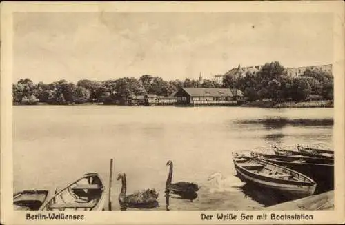 Ak Berlin Weißensee, Bootsstation, Weißer See