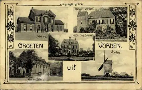 Ak Vorden Gelderland Niederlande, Bahnhof, Huize den Bramel, Mühle, Rathaus