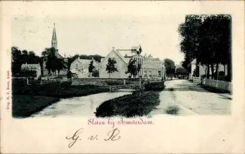 Ak Sloten Amsterdam Nordholland Niederlande, Kirche, Fluss