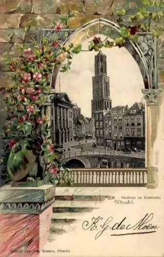 Passepartout Ak Utrecht Niederlande, Rathaus, Domturm