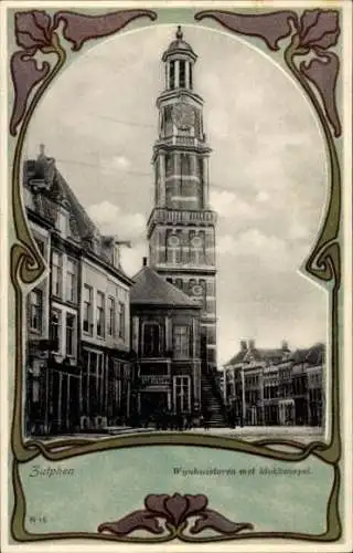 Passepartout Ak Zutfen Gelderland Niederlande, Wynhuistoren mit Glockenturm