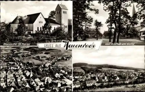 Ak Neuenrade im Sauerland, Panorama, Pfarrkirche St. Marlen, Wall, Schule