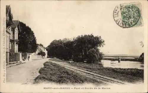 Ak Mary sur Marne Seine et Marne, Pont, Bords de la Marne