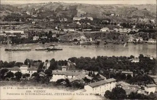 Ak St-Romain-en-Gal Vienne, Panorama, d'Estessin, Vallee du Rhone