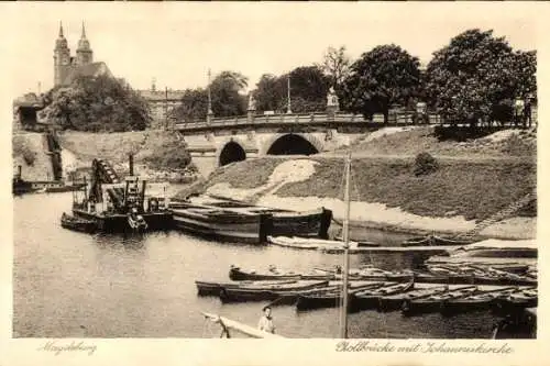 Ak Magdeburg an der Elbe, Zollbrücke mit Johanniskirche