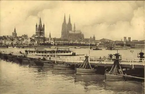 Ak Köln am Rhein, Totalansicht, Brücke, Schiffe