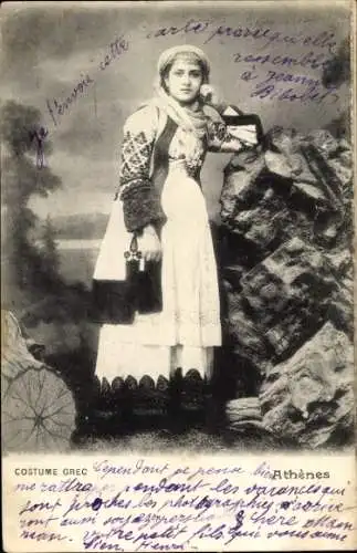 Ak Athen, Frau in Tracht, Portrait