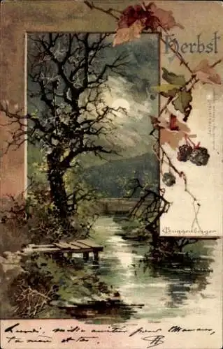 Künstler Litho Guggenberger, Thomas, Herbst, Flusspartie, Landschaftsidylle