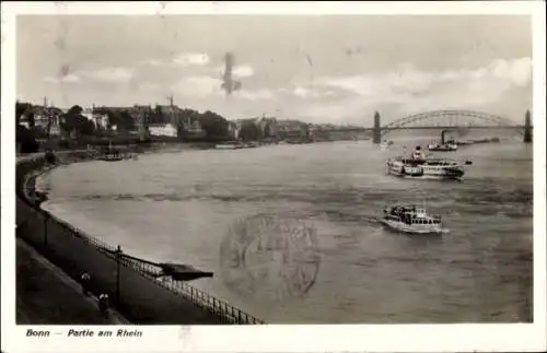 Ak Bonn am Rhein, Rheinufer, Brücke, Flussdampfer