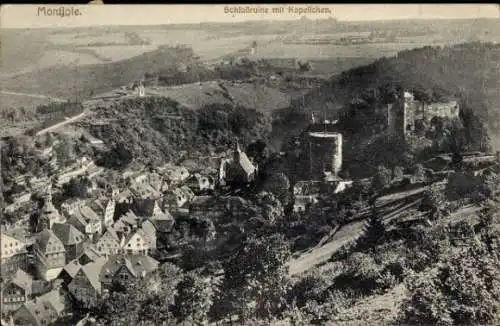 Ak Monschau Montjoie in der Eifel, Panorama, Schlossruine, Kapellchen