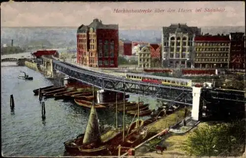 Ak Hamburg Mitte Neustadt, Steinhöft, Hochbahnstrecke über den Hafen