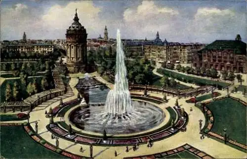 Ak Mannheim in Baden, Friedrichsplatz, Springbrunnen