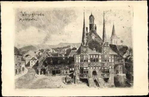 Künstler Ak Wernigerode im Harz, Marktplatz, Rathaus