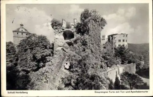 Ak Heidelberg am Neckar, Schloss, Gesprengter Turm mit Torturm und Apothekenturm