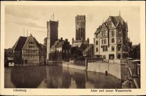 Ak Lüneburg in Niedersachsen, Alter und neuer Wasserturm