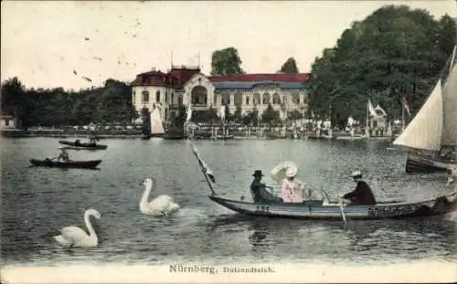 Ak Nürnberg in Mittelfranken, Dutzendteich, Ruderboote