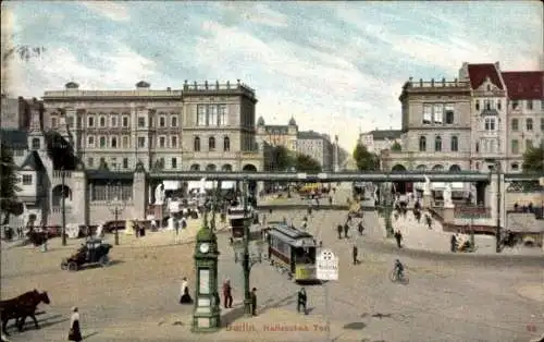 Ak Berlin Kreuzberg, Hallesches Tor, Straßenbahn