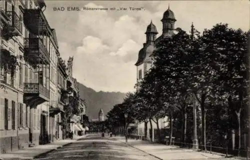 Ak Bad Ems an der Lahn, Römerstraße mit "Vier Türme"