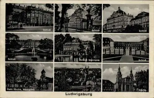 Ak Ludwigsburg in Württemberg, Schloss, Katholische Kirche, Marktplatz