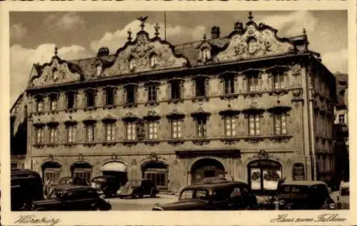 Ak Würzburg, Blick aufs Haus zum Falken, Autos