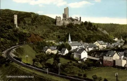 Ak Monreal in der Eifel, Teilansicht, Burgruine, Gleise