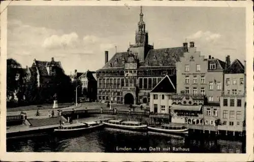 Ak Emden in Ostfriesland, Am Delft, Rathaus